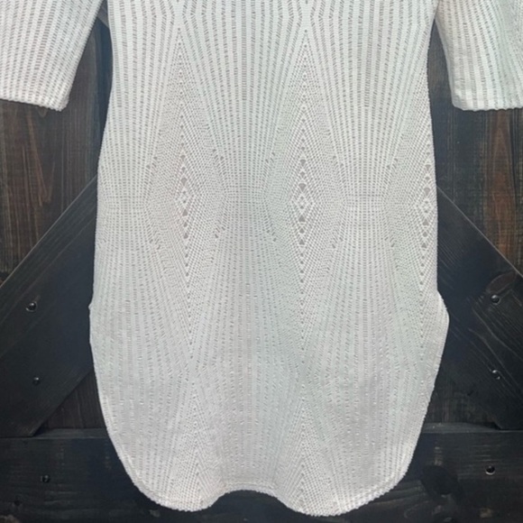 Codigo USA Vintage Dress L Cream 3/4 Sleeve Bodycon Stretch Eyelet Crochet Look - Picture 4 of 14